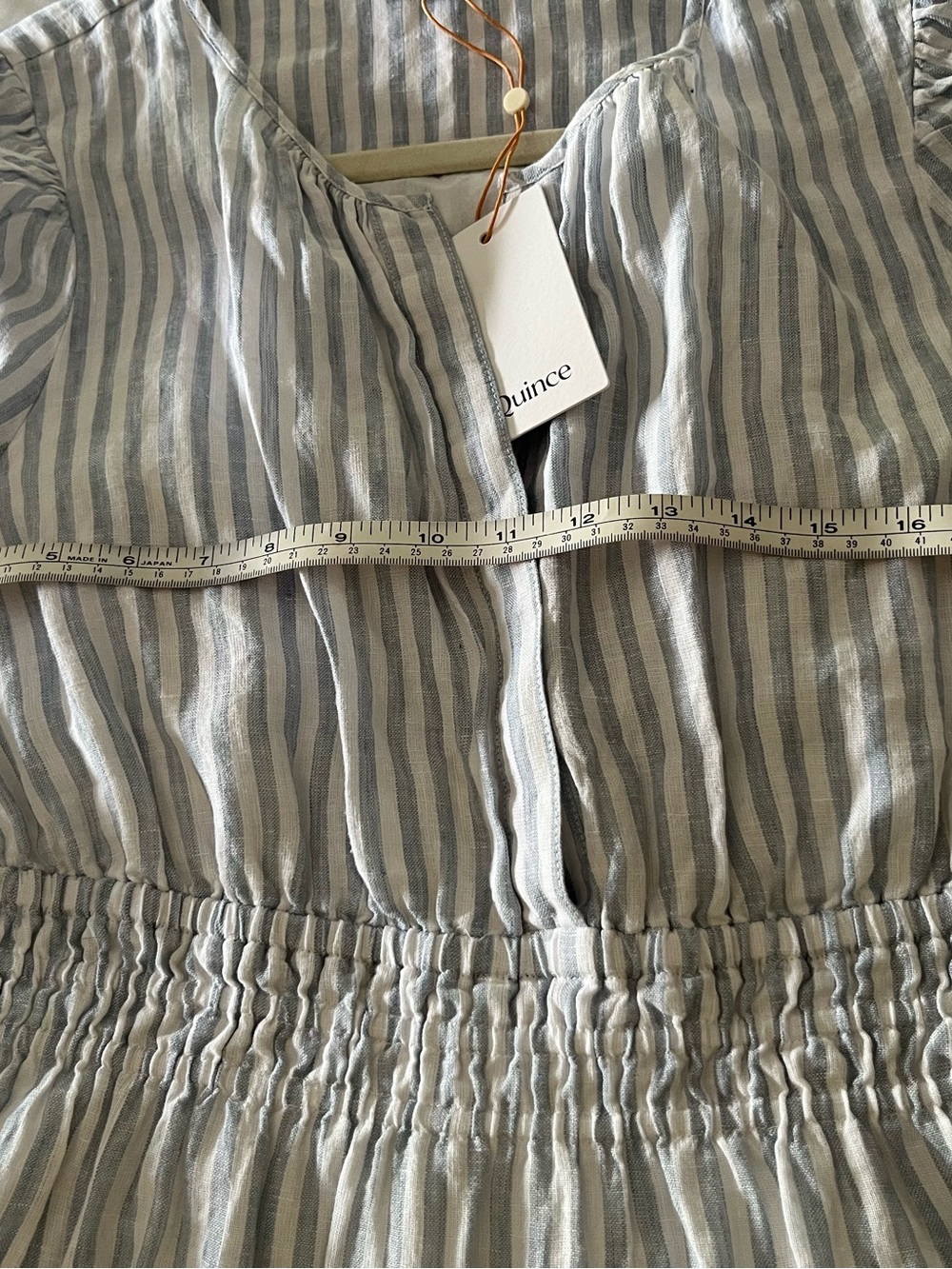 QUINCE 100% EUROPEAN LINEN TIERED MAXI DRESS XL LIGHT BLUE STRIP MSRP $84 NWT - Picture 10 of 14